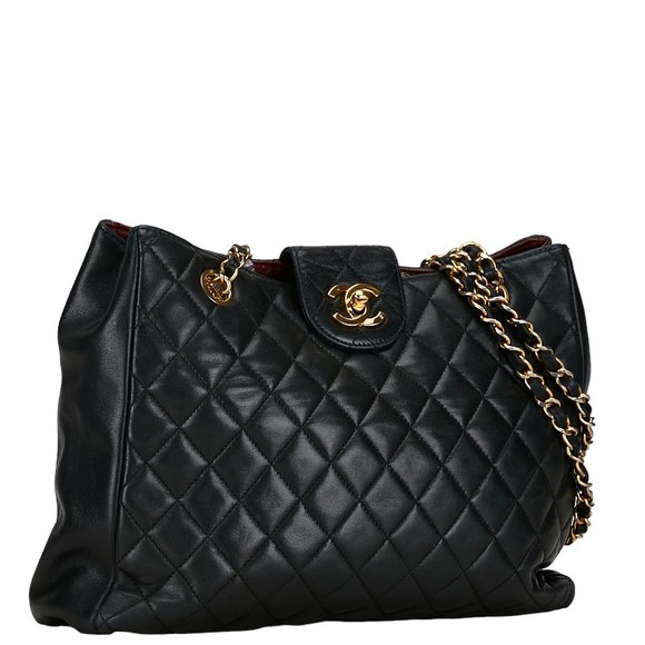 Chanel Shoulder Black Matelasse Bag Lambskin Mark Chain Coco - Picture 1 of 10